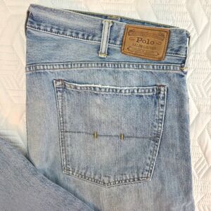 Polo Ralph Lauren Men Straight 90s Leg Light Wash Blue Denim Jeans RL Logo 40x32